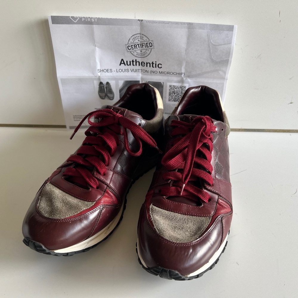 Authenticated Louis Vuitton Burgundy Suede Run Away Sneakers Men's Size 8/US 9